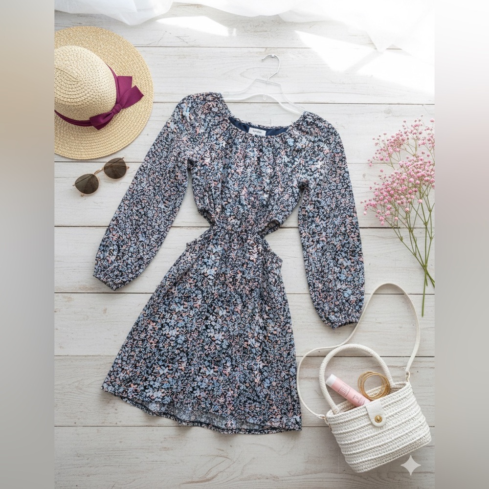 Speechless Floral Mini Dress Girls 10 Blue Pink Long Sleeve